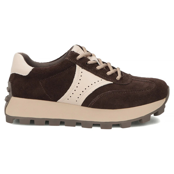 Damskie sneakersy skórzane zamszowe Filippo DP7976/26 brązowe – wygodne półbuty na grubej podeszwie