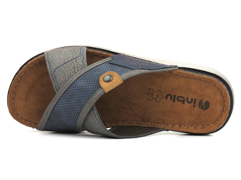 Klapki męskie ze skórzaną wkładką - INBLU VI-09, granatowe