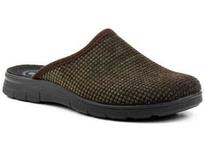 Kapcie męskie w kratkę - Inblu BG-41, ciemnobrązowe