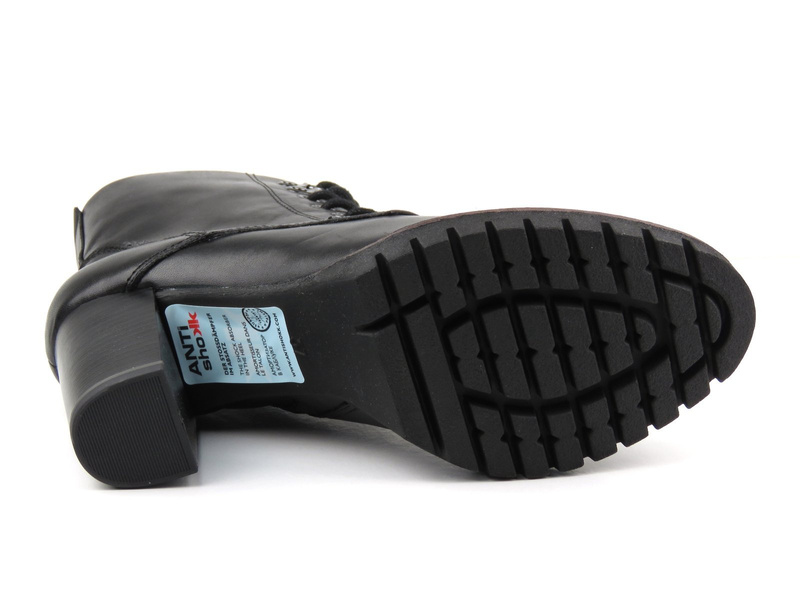 Skórzane botki damskie na słupku - Marco Tozzi 25200, czarne