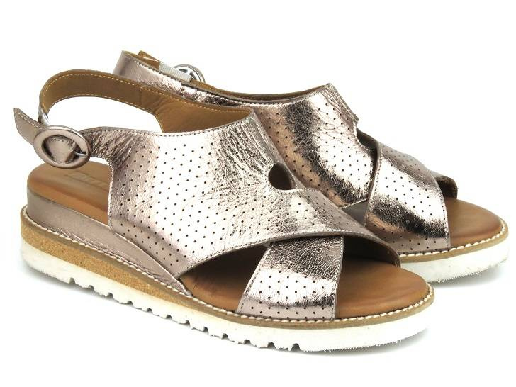 Skórzane sandały damskie na koturnie - Artiker 50C0844, brązowe