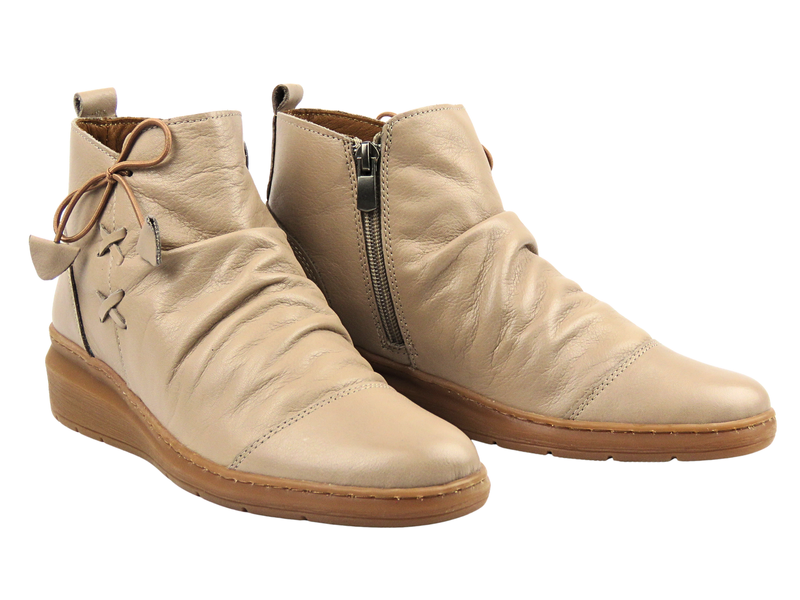 Skórzane botki damskie Nika Komfort 0117-9805, beżowe