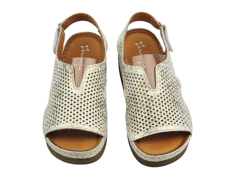 Skórzane sandały damskie ażurowe srebrne Maciejka L4494-35/00-1