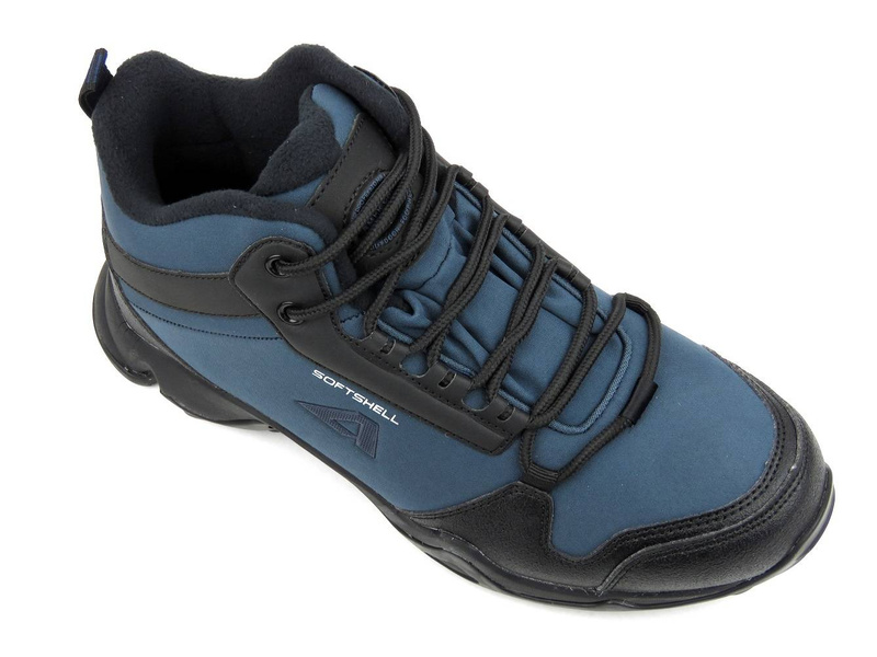Wysokie trekkingi męskie z tkaniny SoftShell - AMERICAN CLUB WT63/21(22), granatowe