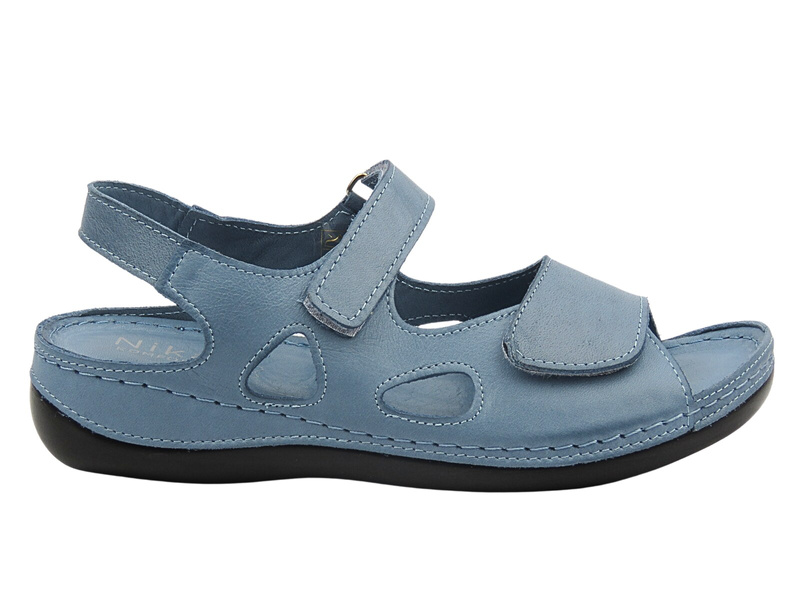 Skórzane sandały damskie Nika Komfort H-158 niebieskie