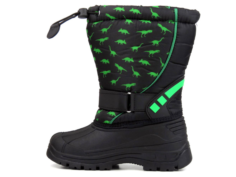 Śniegowce, buty zimowe dziecięce - WOJTYŁKO 23041, czarne w dinozaury