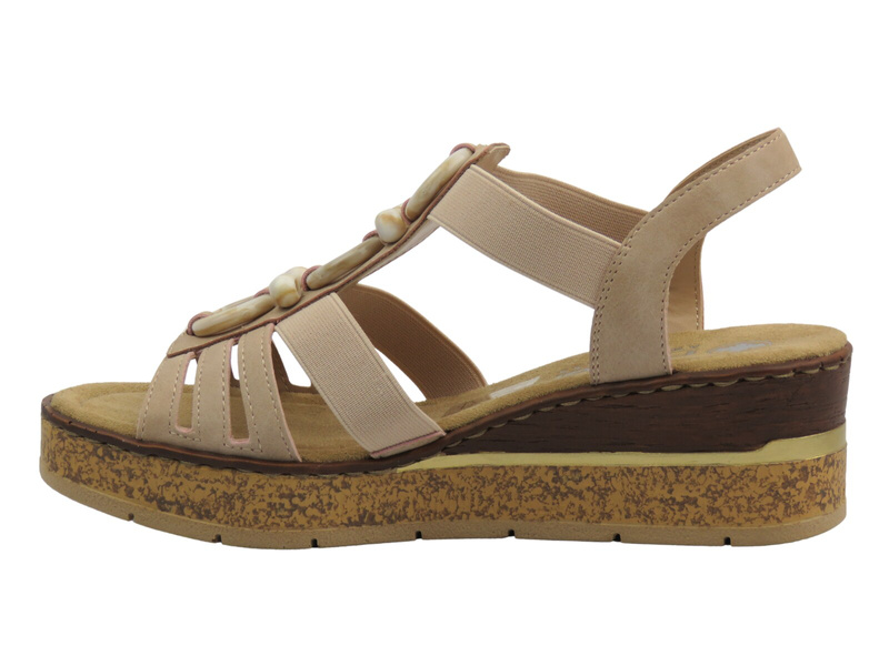 Sandały damskie Rieker 63778-31, różowe skórzane lekkie stylowe przewiewne