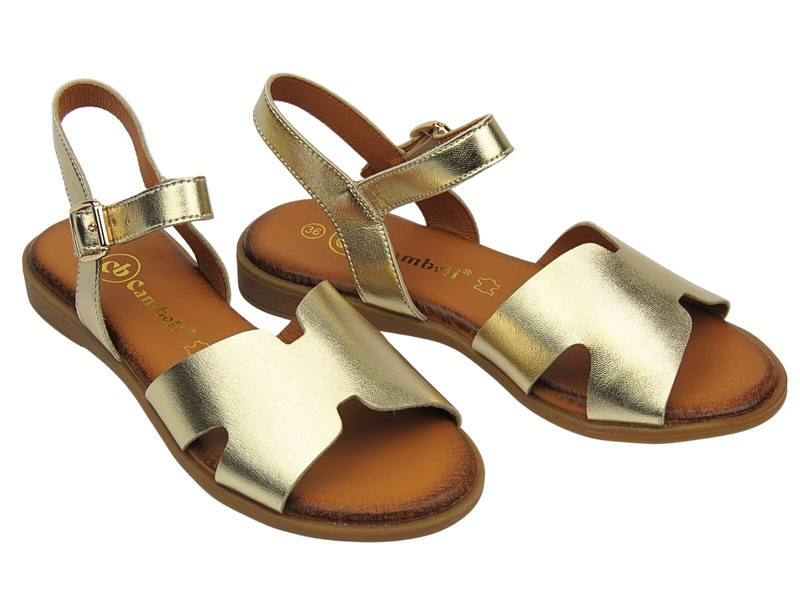 Skórzane sandały damskie złote Cambell 25-00659