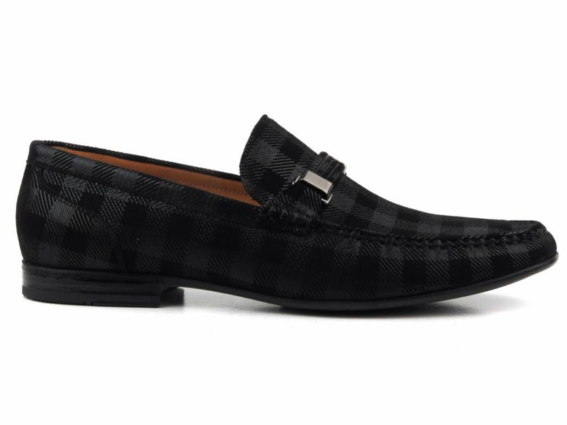 Eleganckie mokasyny męskie JOHN DOUBARE 673A-15-H04, czarne w kratkę