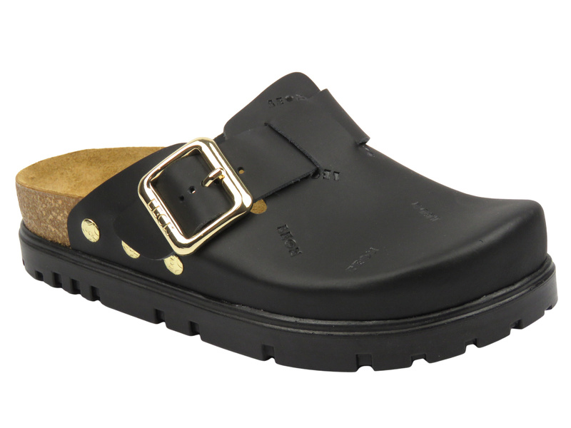 Skórzane klapki damskie z zakrytymi palcami czarne Leon 6000