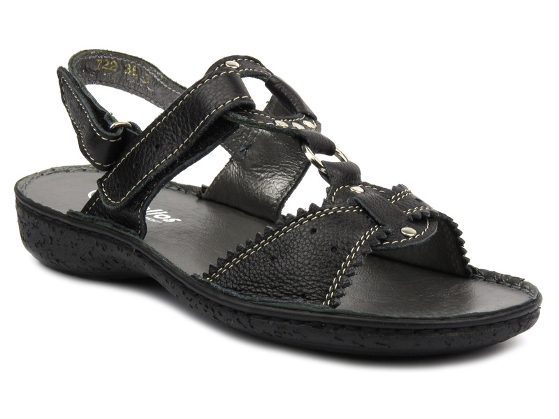 Sandały damskie ze skóry naturalnej - Helios 722, czarne
