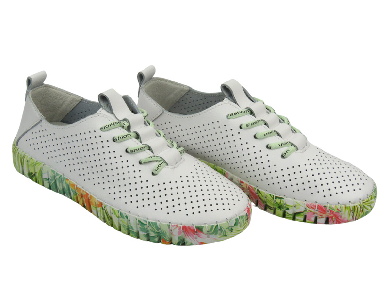 Skórzane półbuty damskie - Nika Komfort H-609, białe