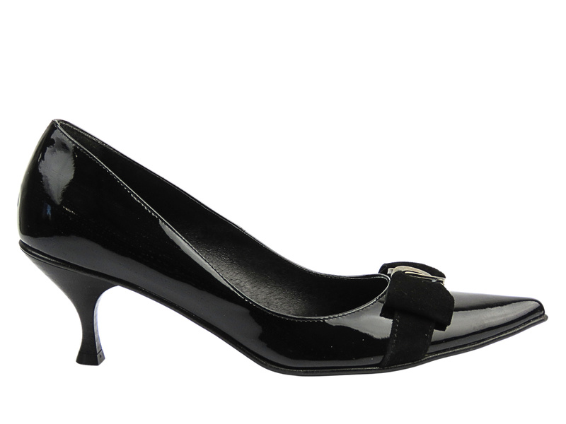 Skórzane czółenka na obcasie czarne EBATA 0587.84