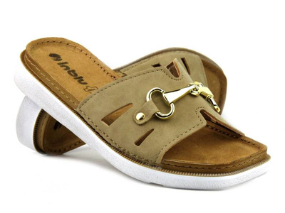 Klapki damskie ze skórzanym wnętrzem - Inblu LA-02, beżowe