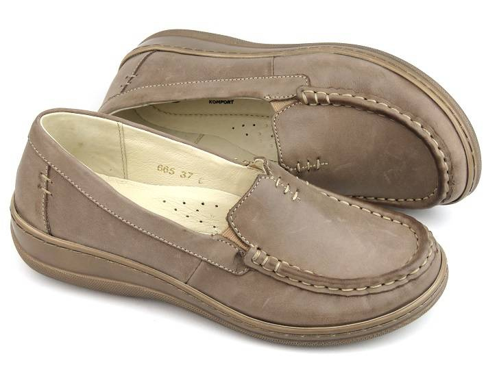 Mokasyny damskie ze skóry naturalnej - Helios Komfort 665, beżowe