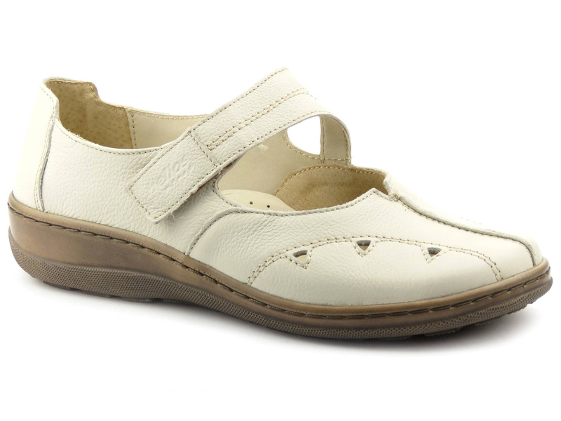 Skórzane półbuty damskie wiosenne - Helios Komfort 376, ecru