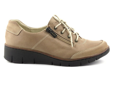 Skórzane buty damskie sportowe - Helios Komfort 334, beżowe