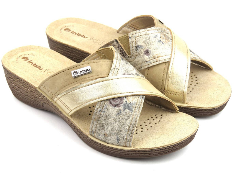 Klapki damskie z trzema paskami - Inblu GL-38, platynowe