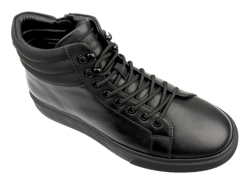 Skórzane Sneakersy Męskie - VENEZIA D13B1R218-1 Czarne Na Zamek