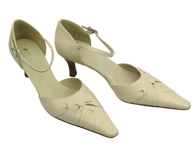 Skórzane czółenka damskie - But-S I313E, beżowe