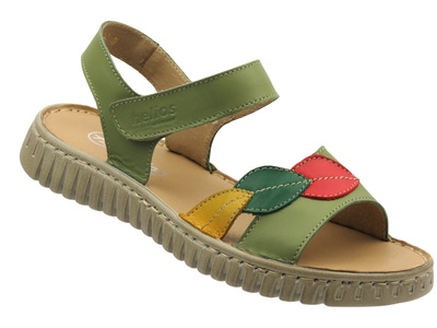 Skórzane sandały damskie na rzep zielone Helios Komfort 151