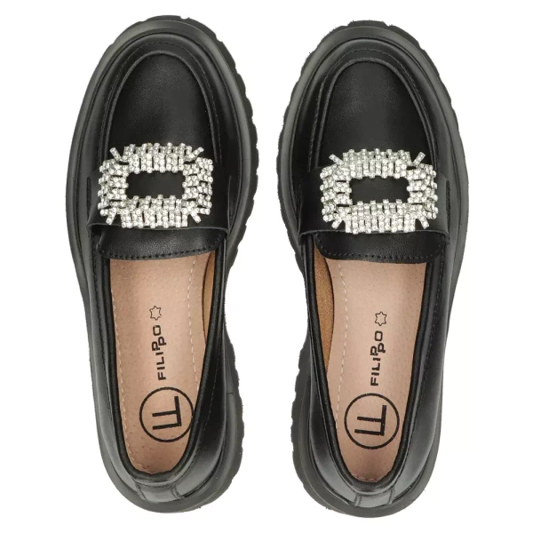Skórzane półbuty, loafersy damskie  - Filippo DP4793/23, czarne