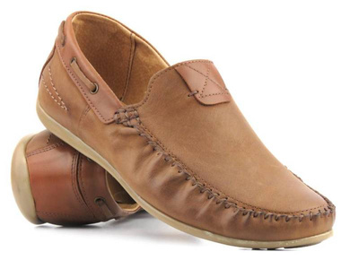 Skórzane mokasyny męskie - Riko 781, brązowe