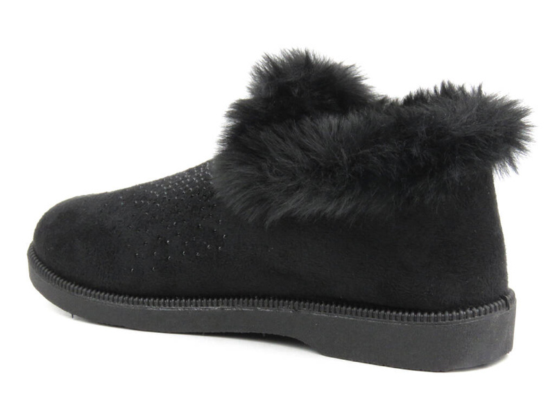 Kapcie damskie z futerkiem - Progress PT-1, czarne