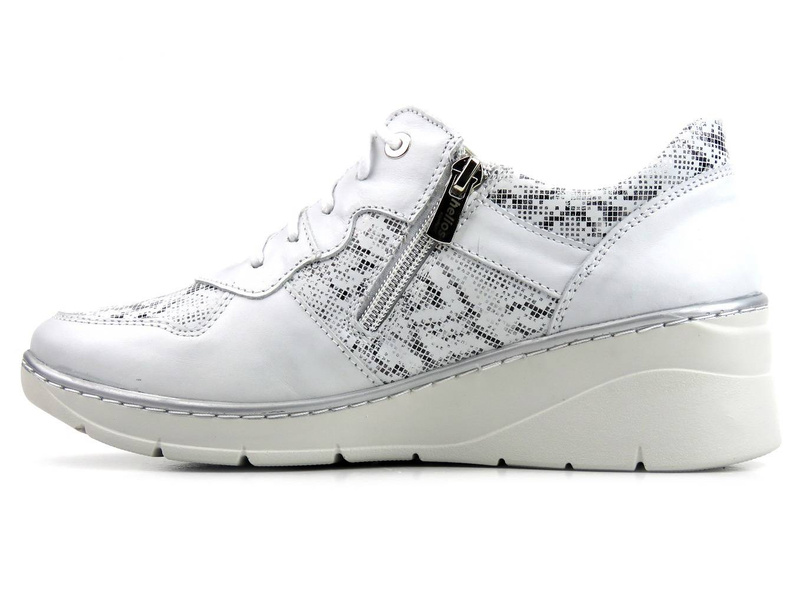 Sneakersy damskie z suwakiem i sznurowaniem - Helios Komfort 347, srebrne 2