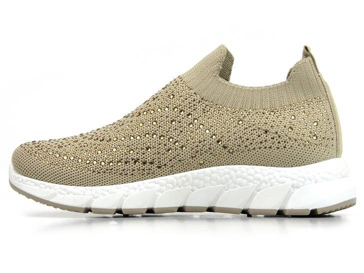 Materiałowe buty damskie sportowe z cekinami - Skotnicki 0592, beżowe