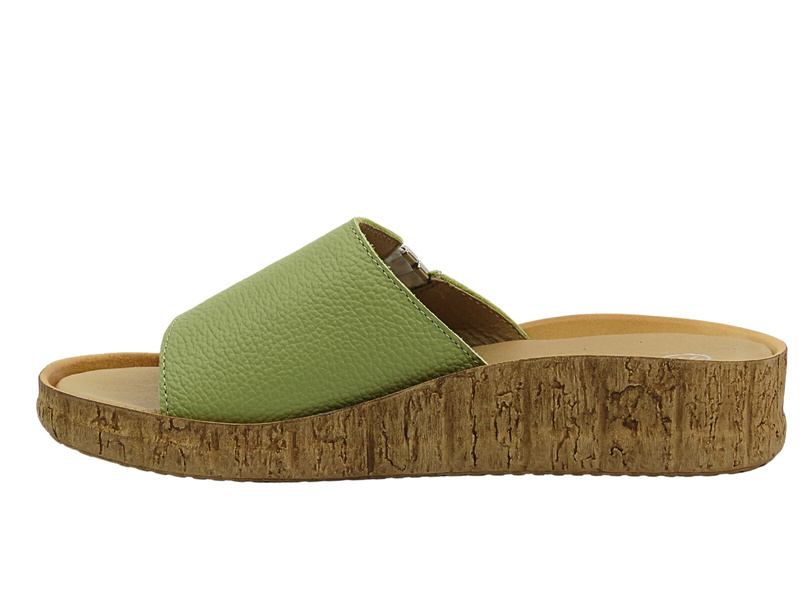 Klapki damskie skórzane płaskie zielone Helios Komfort 130