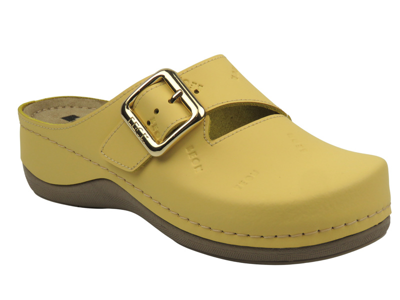 Skórzane klapki damskie żółte Leon 933