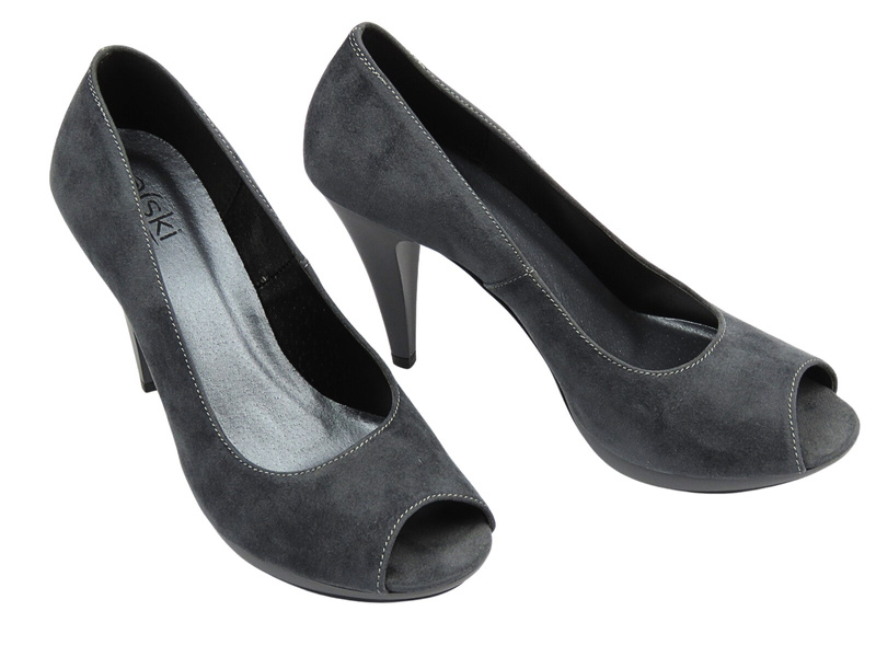 Eleganckie czółenka zamszowe na szpilce ALSKI 418 szare