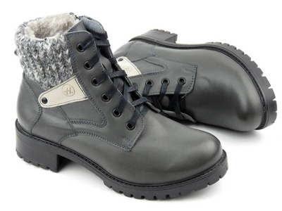 Zimowe trapery damskie z wełną owczą  - Helios 565, szare