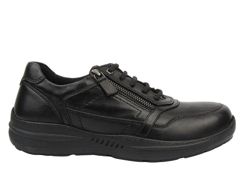 Buty Męskie Skórzane - Comfortabel 640237-01 Czarne Na Zamek