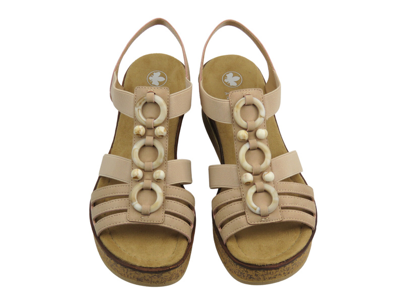 Sandały damskie Rieker 63778-31, różowe skórzane lekkie stylowe przewiewne