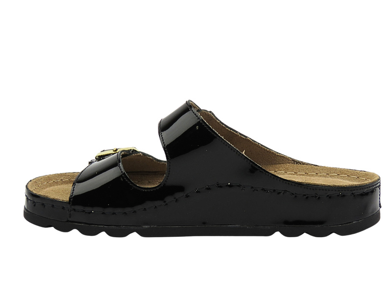 Skórzane klapki damskie z regulowanymi paskami - HELIOS Komfort 288-1, czarne