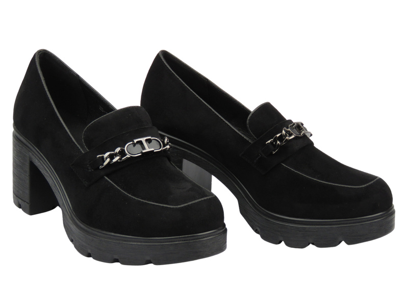 Eleganckie buty damskie na słupku - Potocki 25-12629, czarne