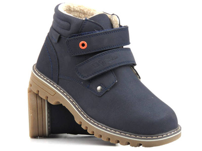 Trzewiki zimowe dziecięce na rzepy - WOJTYŁKO 23015, granatowe