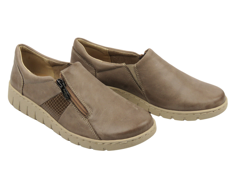 Skórzane półbuty damskie wsuwane beżowe Helios Komfort 454