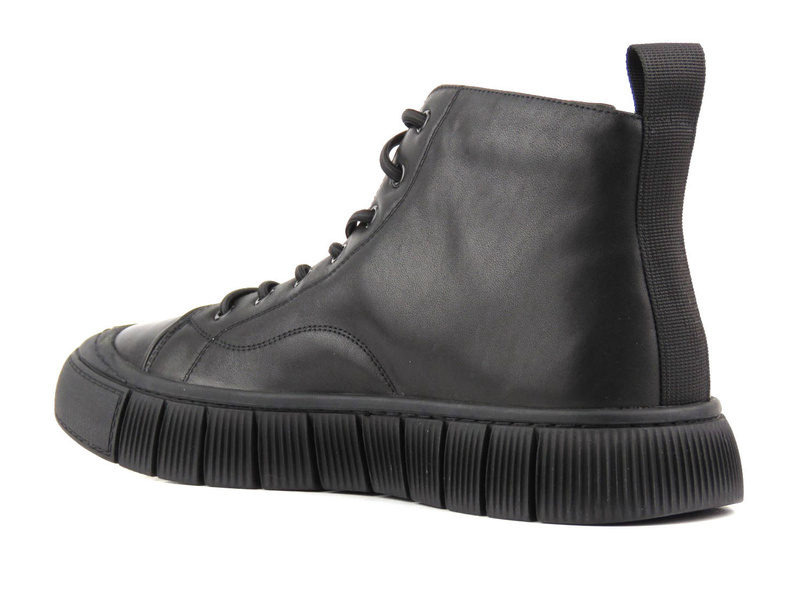 Skórzane sneakersy męskie za kostkę - JOHN DOUBARE 7092, czarne