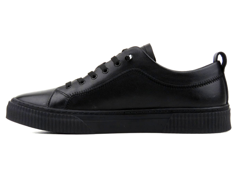Skórzane sneakersy męskie - JOHN DOUBARE A921-1, czarne