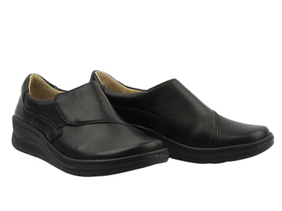 Wygodne półbuty damskie z miękkiej skóry czarne Helios Komfort 304