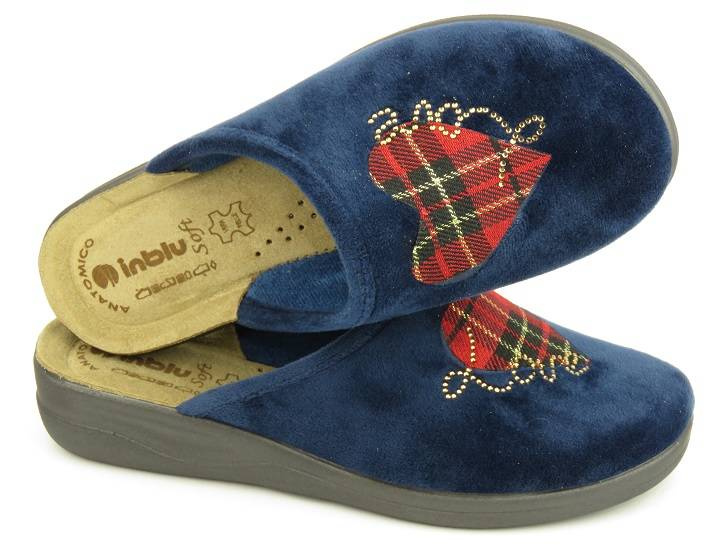 Kapcie damskie ze skórzaną wkładką - INBLU CF-36, ganatowe z serduszkiem i napisem LOVE