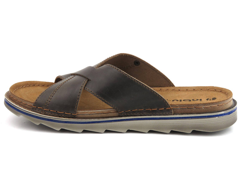 Wygodne klapki męskie ze skóry - INBLU 158M008, brązowe