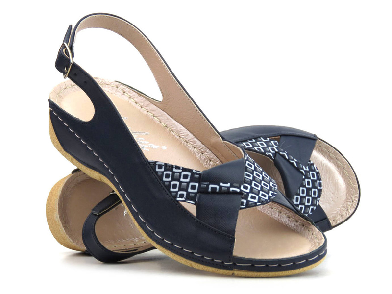 Sandały damskie z miękką wkładką - Agxbut 590, granatowe