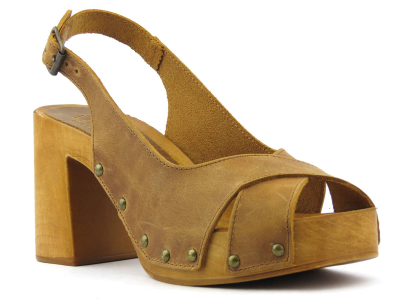 Sandały damskie na drewnianym obcasie - VENEZIA 455 CRAZY TIMBER, brązowe drewniaki