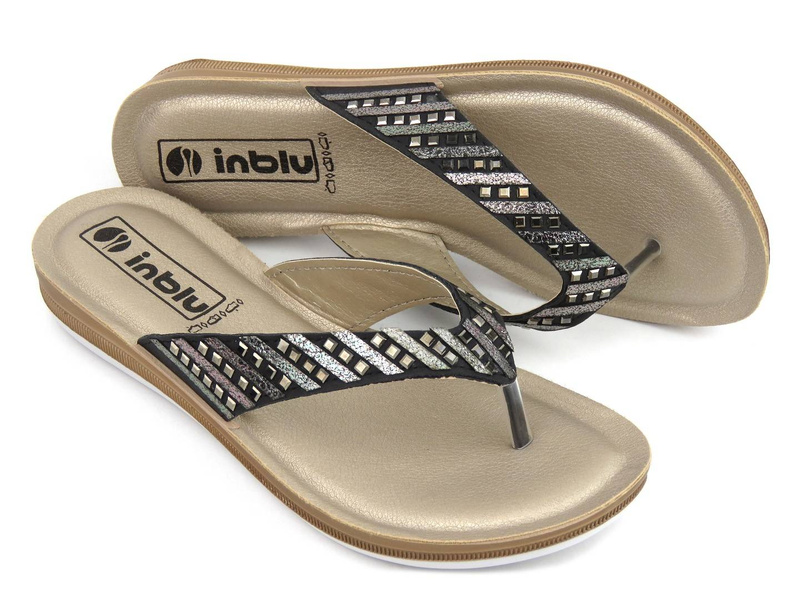 Japonki damskie z ozdobnymi paskami - INBLU BA-40, czarne