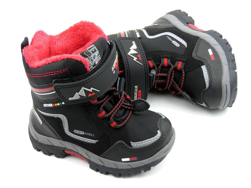 Ciepłe śniegowce dziecięce AMERICAN CLUB Soft Shell HL 31/21(22), czarne z czerwienią