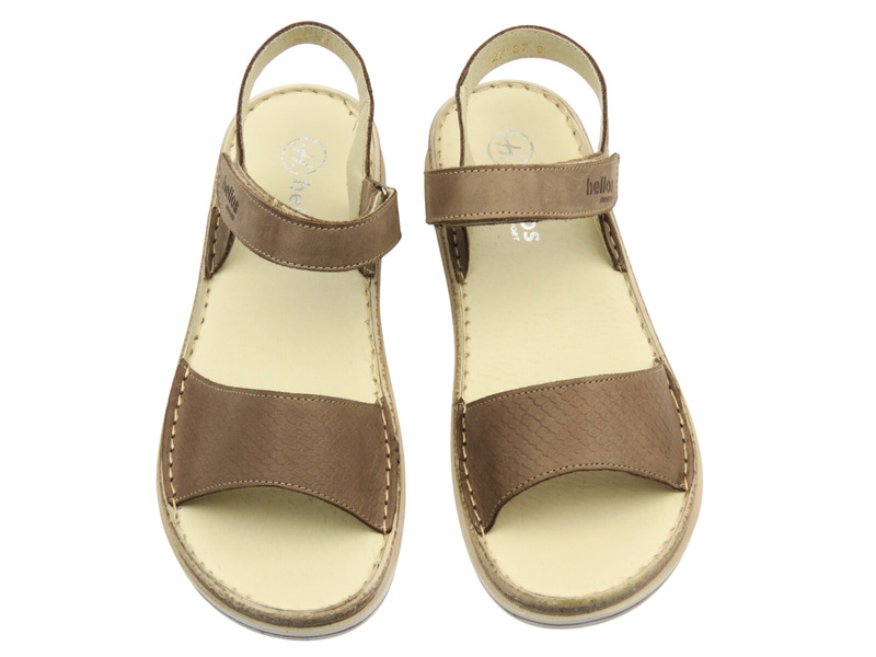 Skórzane sandały damskie na rzep beżowe Helios Komfort 127